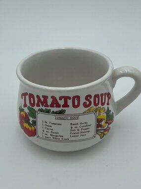 Vintage Retro Tomato Soup Recipe Mug - Ceramic Soup Bowl with Handle